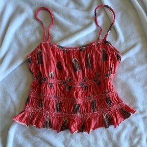 FP We The Free Boho Dolce Vita Smocked Floral 100% Cotton Tank Top | size Large